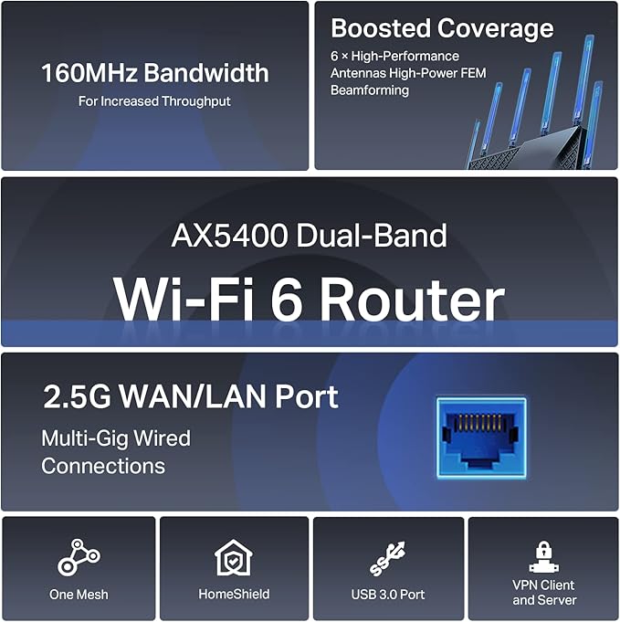 TP-Link AX5400 WiFi 6 Router Multi Gigabit Wireless Internet Router, 1 x 2.5 - Image 3
