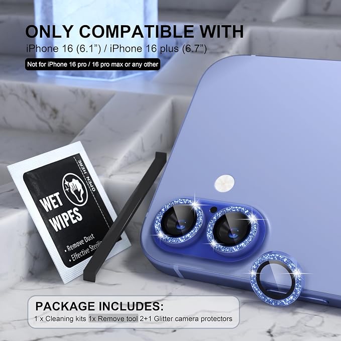 Choiche Compatible for iPhone 16 /iPhone 16 Plus Camera Lens Protector Bling - Image 2