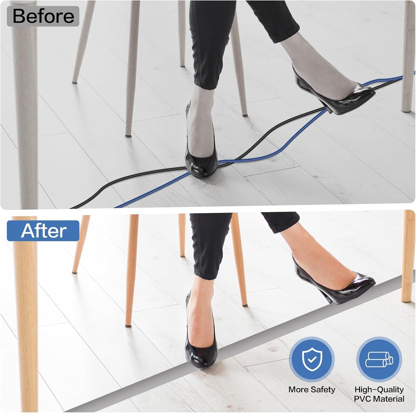Floor Cord Cover Self Adhesive Cord Hider Floor Extension Cord Covers for Floor Power Cord Protector Cable Management Prevent Cable Trips Cable Cavity 0.51" W x 0.31" H (Grey, 3.3Ft)