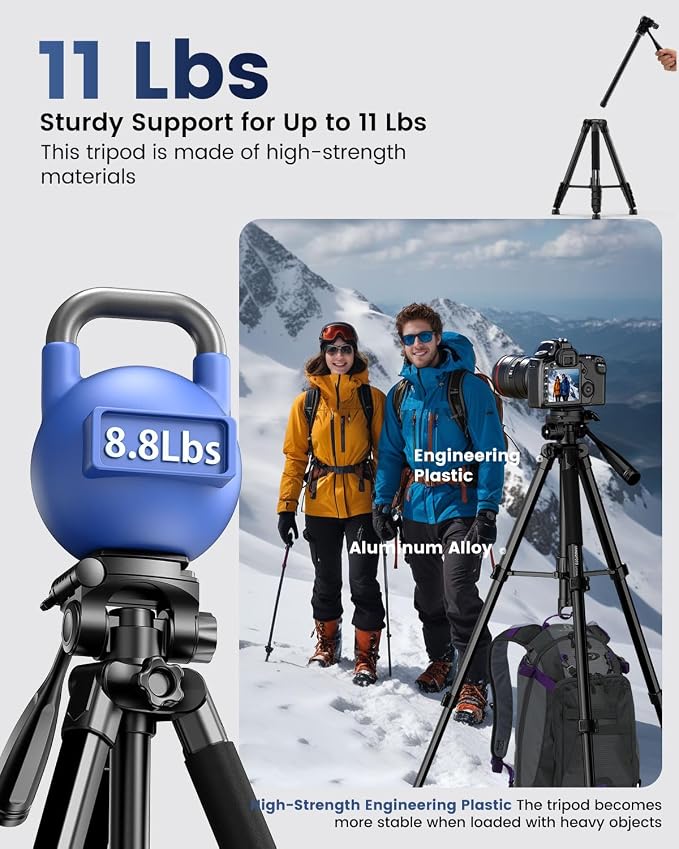 CAMBOFOTO 73" Camera Tripod and Monopod, Professional Aluminum Tripod Stand - Image 2