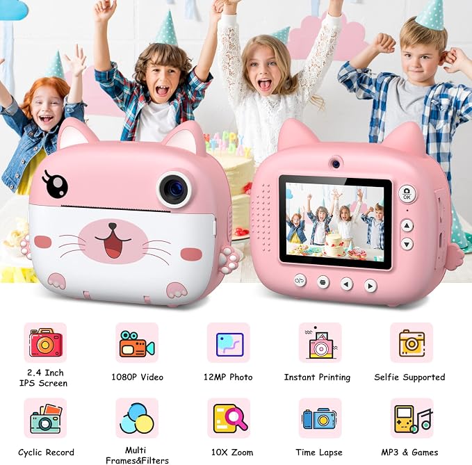 Kids Camera Instant Print, 3.0" HD Screen Kids Instant Cameras, Christmas - Image 2