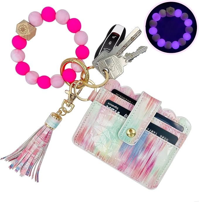 Keychain Wallet Wristlet Small Credit Card Holder Bracelet Key Chain Purse by TSNSOEEO