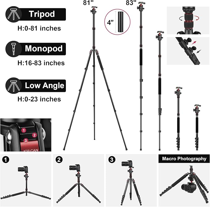 JOILCAN Tripod for Camera, Heavy Duty Travel Tripods for Spotting Scope - Image 5