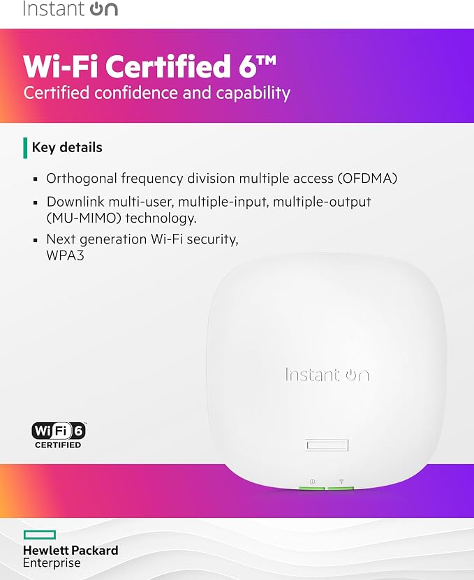 HPE Networking Instant On Access Point AP22 2x2 WiFi 6 Indoor Wireless Access - Image 4