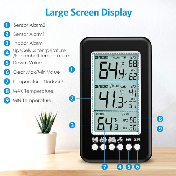 AMIR Refrigerator Thermometer, Wireless Digital Freezer Thermometer - Image 3