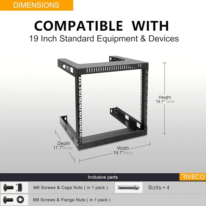 RIVECO 9U Wall Mount Rack for Network – 17.7" Deep 2 Post Open Frame Racks Easy - Image 5