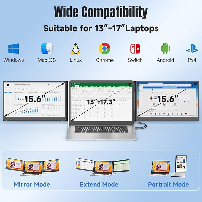 KEFEYA Laptop Screen Extender 15.6", FHD 1080P Portable Triple Monitor - Image 6