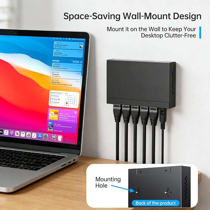 MT-VIKI 5 Port Gigabit Ethernet Switch, Unmanaged Network Switch Splitter - Image 6