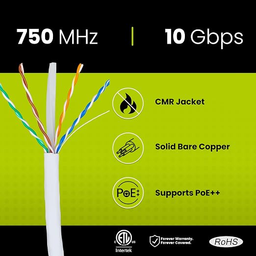 TRUE CABLE Cat6A Riser, Bulk Ethernet Cable, 23AWG Solid Bare Copper, - Image 2