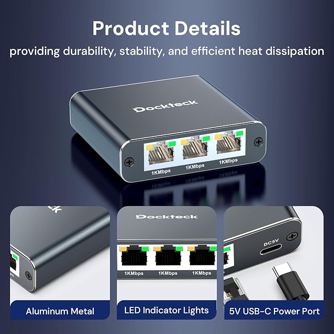 Ethernet Splitter 1 to 3 1000Mbps, Dockteck Internet Cable Splitter 1 in 3 Out - Image 6