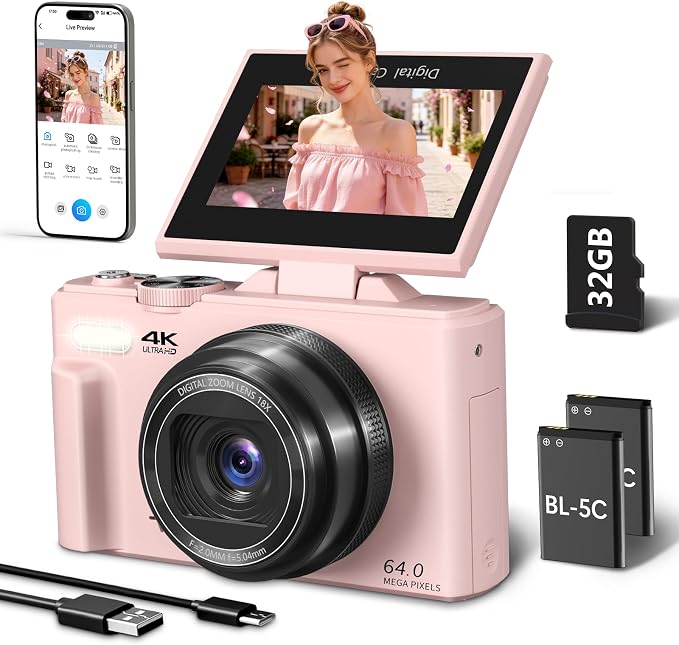 4K Digital Camera for Photography, 64MP Vlogging Camera for YouTube by MAENLANS