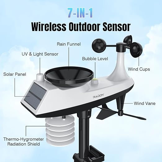 Raddy VP7 Wi-Fi Weather Station, 15-in-1 Wireless Weather Station Indoor Outdoor - Image 4