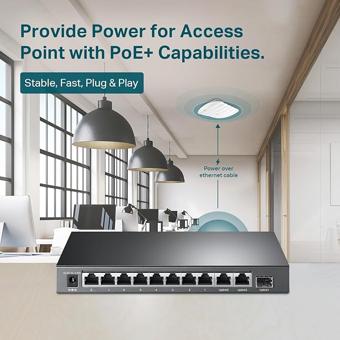 TP-Link TL-SG1210MP, 8 Port Gigabit PoE Switch, 8 PoE+ Ports @123W, w/ 2 Uplink - Image 3