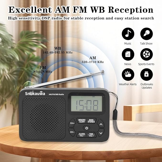 AM FM Radio, Portable Emergency Weather NOAA Radio, Small Digital Radio - Image 2