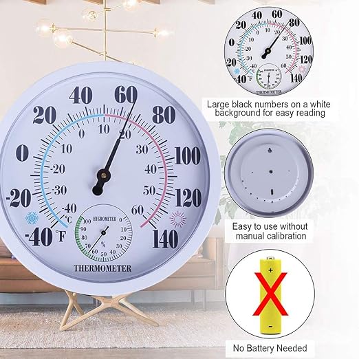 Indoor Outdoor Thermometer Hygrometer, Lirches Outdoor Thermometer Large Numbers - Image 3