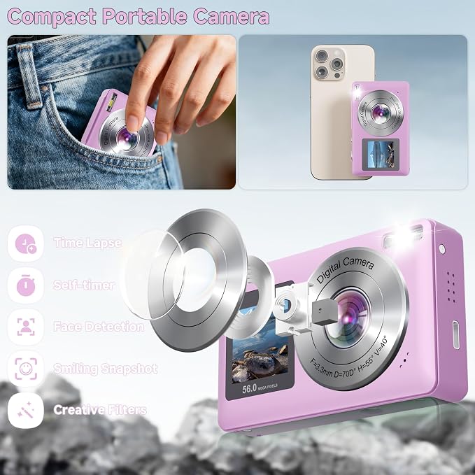 Digital Camera, 56MP 2.7K Dual-Screen Selfie Camera - Image 7