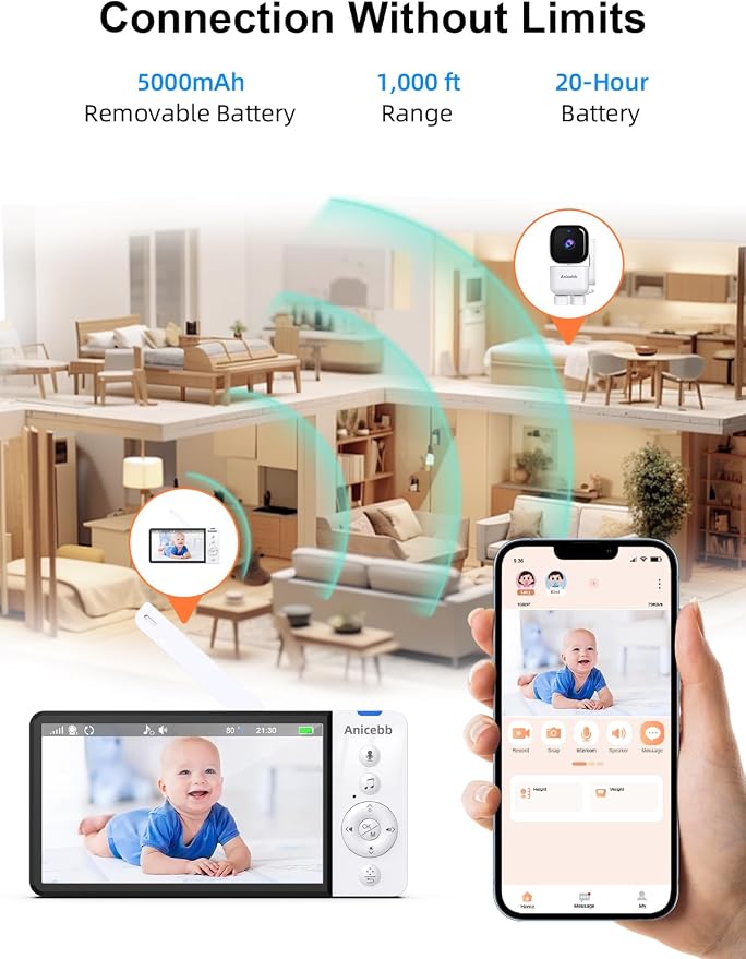 Smart Baby Monitor with App & 5" Screen, Dual Mode, Auto Motion Tracking PTZ - Image 3
