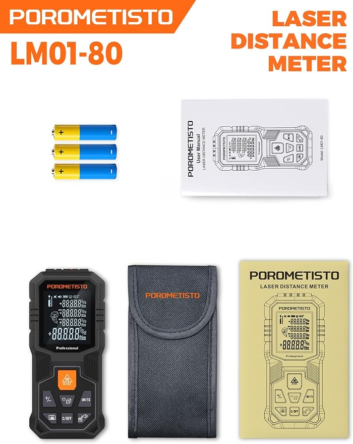 Laser Distance Meter POROMETISTO 262ft/80m, Digital Angle Finder, 12 Modes - Image 9