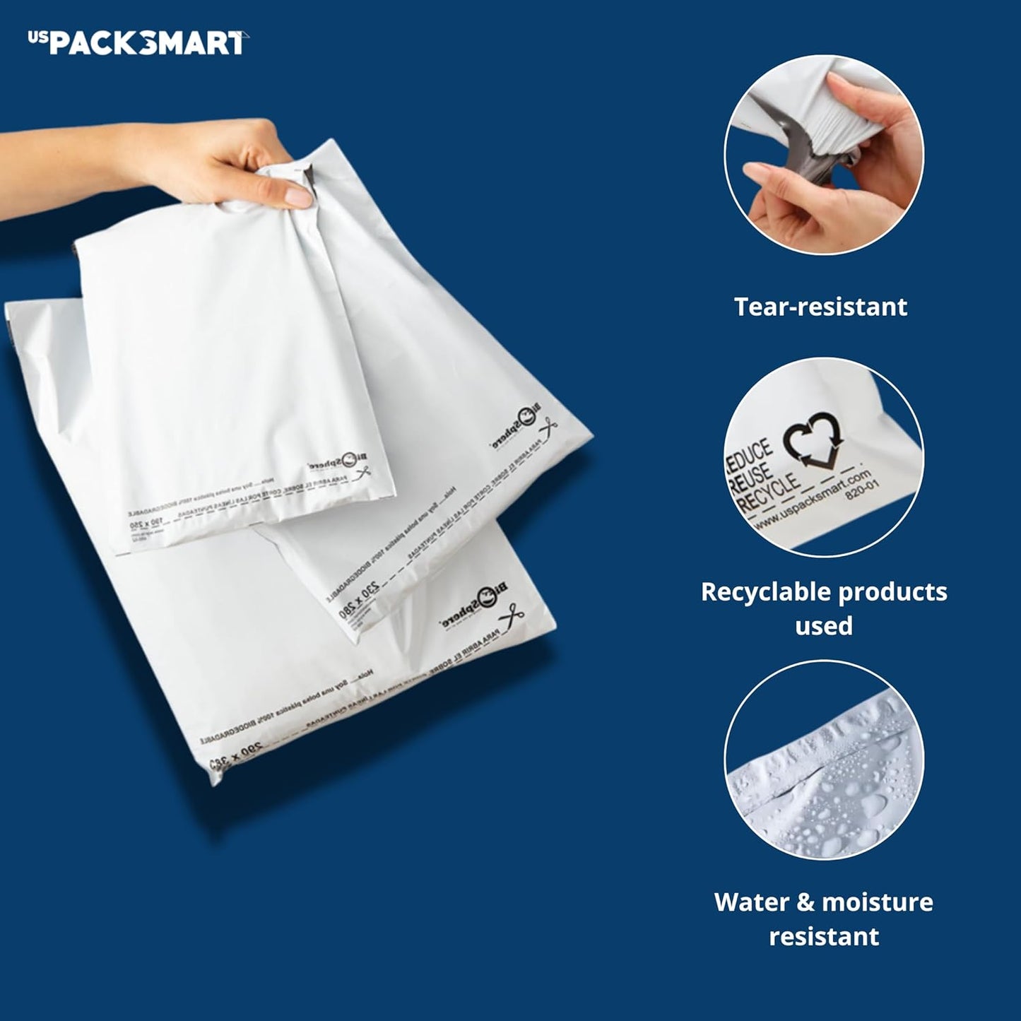 White Plastic Poly Mailers 9"x12" | Shipping Bags for Clothing, Books, and Accessories | Durable Shipping Envelopes | Waterproof, Tear-Proof with Strong Self-sealing Adhesive | 100-Pack