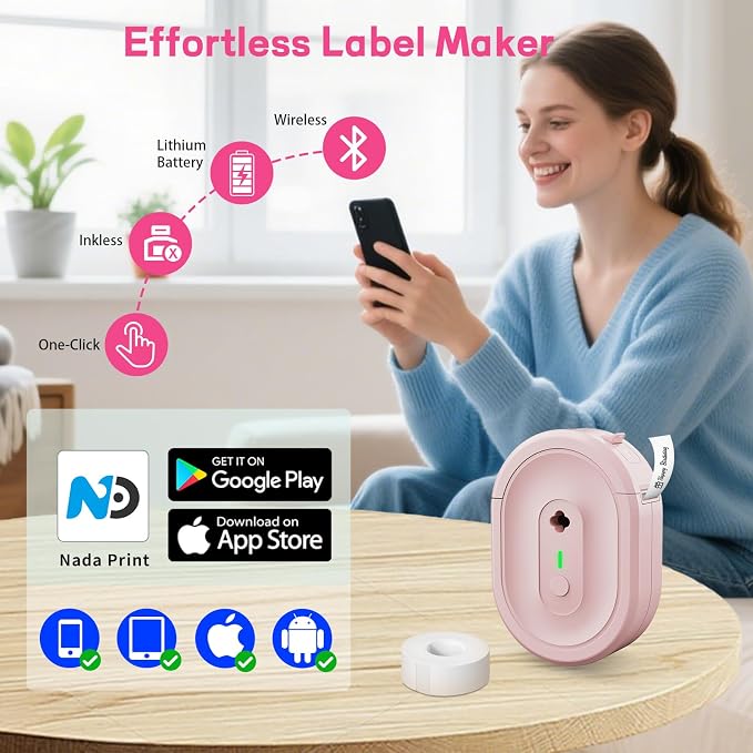 Label Maker Machine with Tape, Small Portable Bluetooth Label Printer, Handheld - Image 4