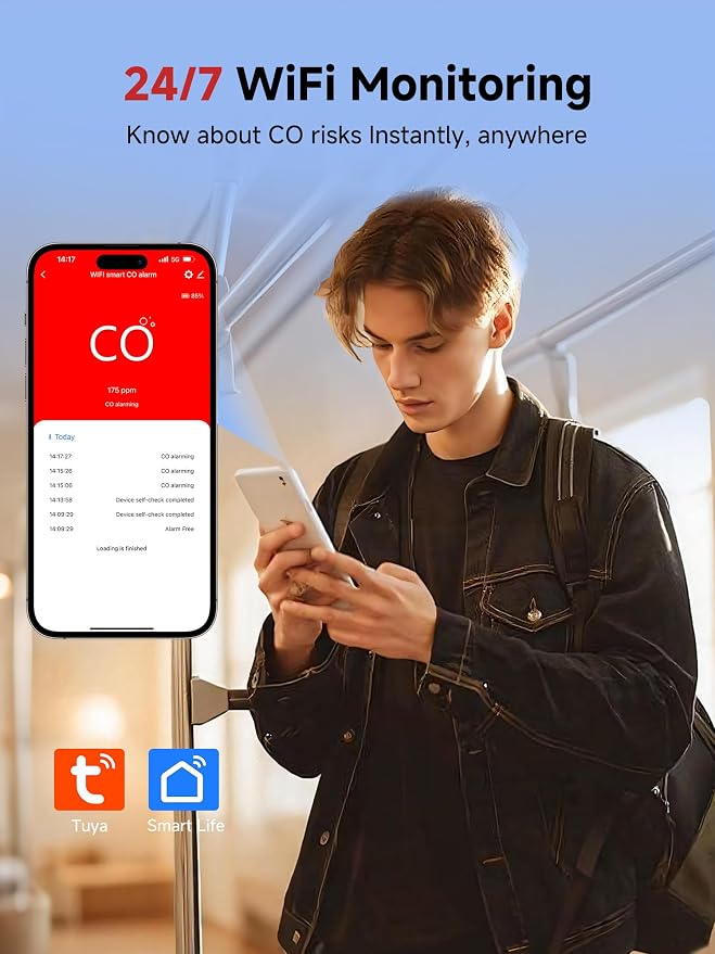 Heiman Smart Carbon Monoxide Detectors, Real-Time Notifications, 2.4 GHz Wi-Fi - Image 3