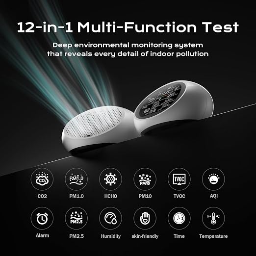 12-in-1 Air Quality Monitor Indoor, Portable Air Quality Monitor, - Image 2