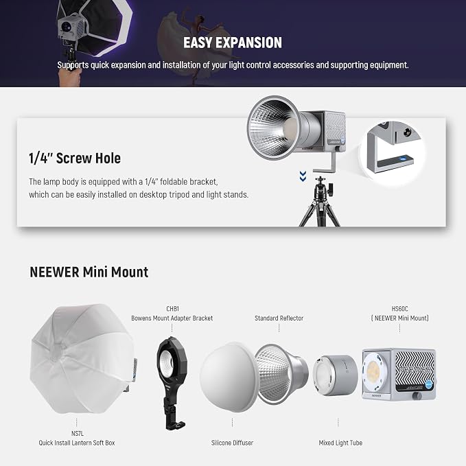 NEEWER HS60C Pro 60W Portable RGB LED Video Light, APP DMX/Panel Control/Custom - Image 8