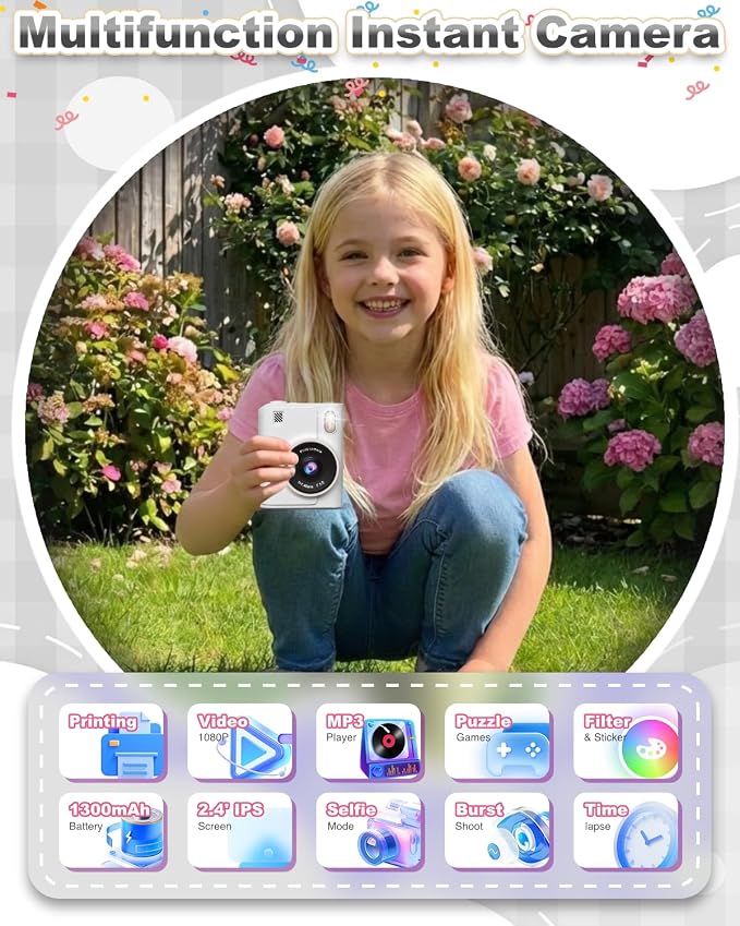 Instant Print Camera for Kids, 1080P Instant Digital Print Cameras for Toddler - Image 2