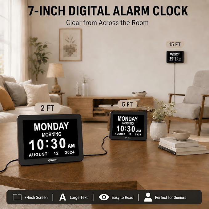 Soobest Dementia Digital Clock for Seniors Elderly, 20 Alarm Reminders 3 - Image 2