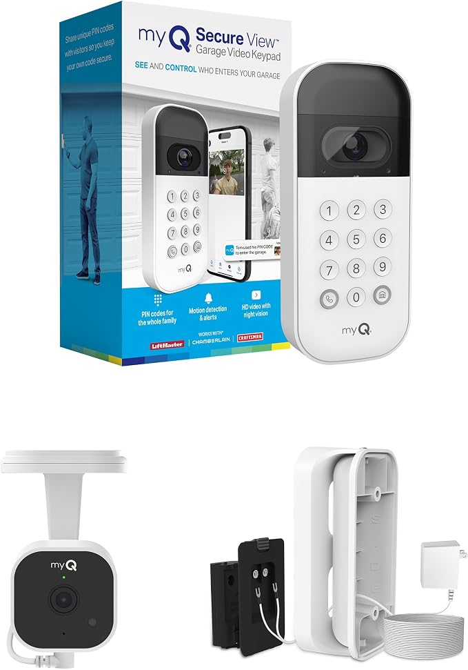 myQ Smart Garage Starter Kit: Garage Door Video Keypad + Wired Power Adapter by Chamberlain%7CmyQ