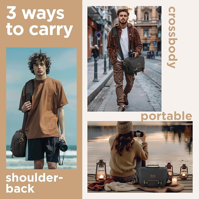 SMRITI Canvas DSLR Camera Bag Crossbody, Waterproof Messenger Camera Sling Bag - Image 6