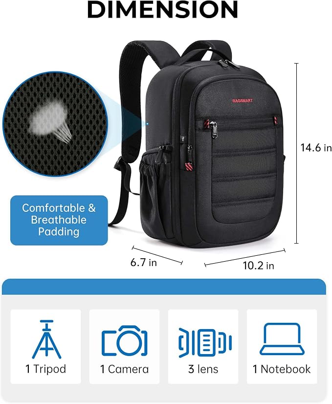 BAGSMART Camera Bag for DSLR, Waterproof Camera Backpacks for Photographers - Image 5
