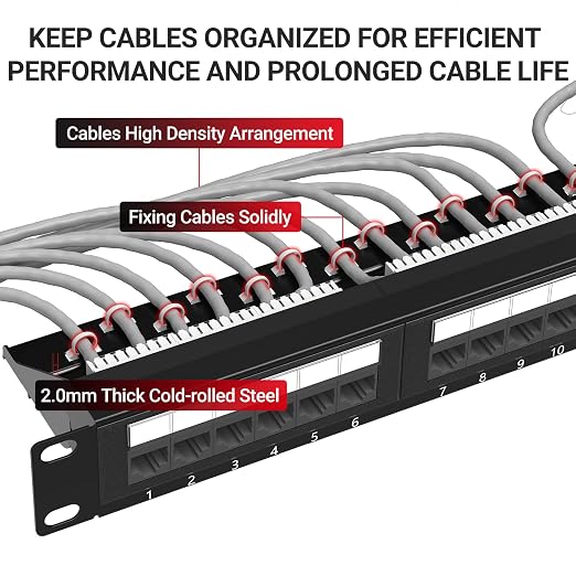 AMPCOM Premium Series CAT5/5e 24 Ports Patch Panel, Rack Mount - Image 4