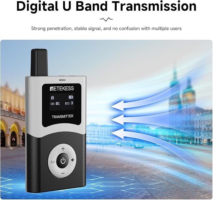 Retekess T130U Audio Tour Guide System, U-Band Digital Mode, 60-Slot Charge Case - Image 2