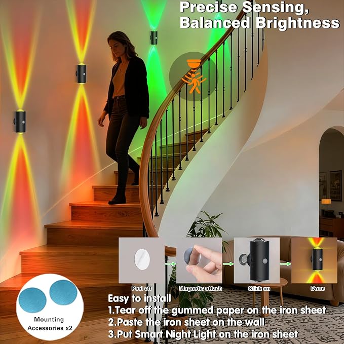 Motion Sensor Night Light Indoor, 1500mAh Rechargeable RGB Color Changing LED - Image 4