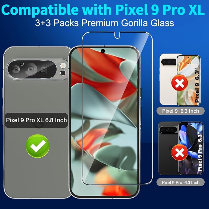 letosan 3 Pack for Google Pixel 9 Pro XL Screen Protector Tempered Glass + 3 - Image 2