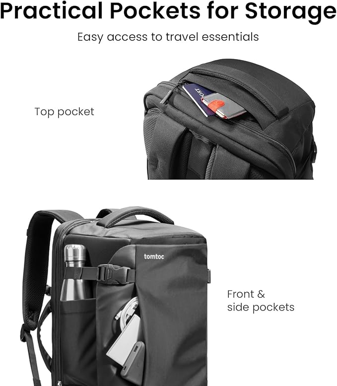 tomtoc Travel Backpack 40L, TSA Friendly Flight Approved Carry-on Luggage Hand - Image 6