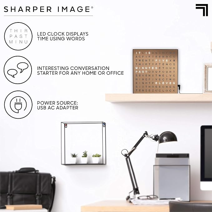 Sharper Image LED Word Digital Clock, Copper Finish, Light-Up Desk & Wall Clock - Image 3