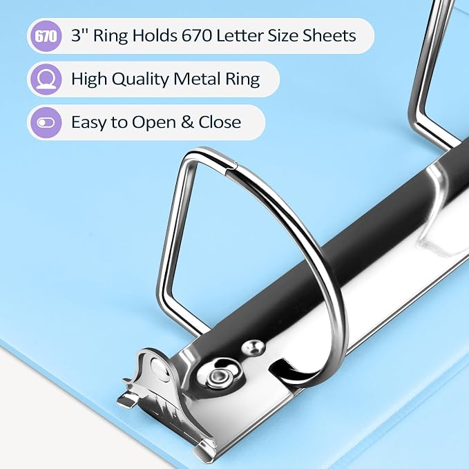 Sooez BinderX Extra Durable 3 Inch 3 Ring Binder, D-Ring Large Binder, Holds - Image 4