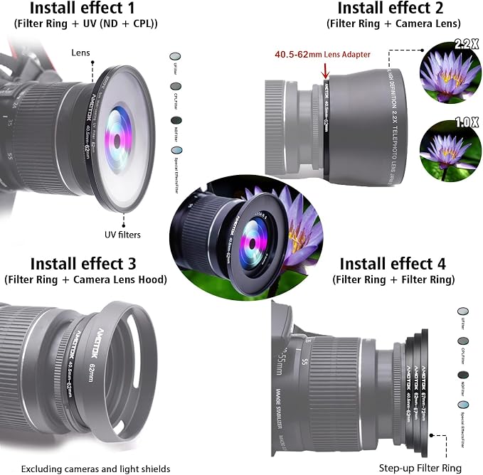 40.5mm Lens to 62mm Camera Lens Adapter, 40.5mm to 62mm Filter Step up Ring - Image 6