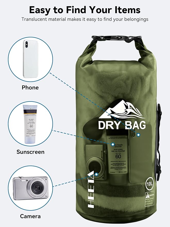 HEETA Dry Bag Waterproof for Women Men, 5L/10L/20L/30L/40L Roll Top Lightweight - Image 7