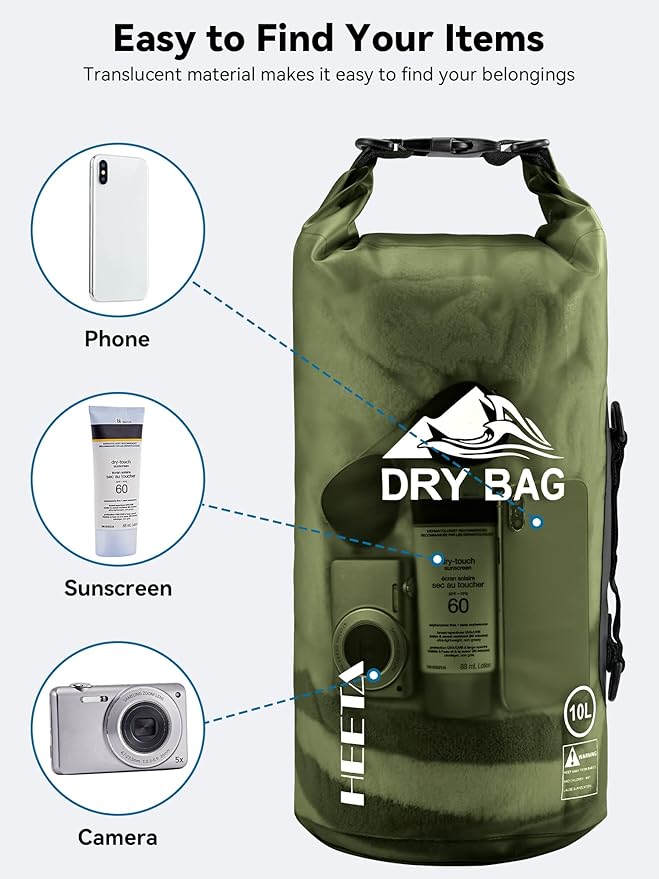 HEETA Dry Bag Waterproof for Women Men, 5L/10L/20L/30L/40L Roll Top Lightweight - Image 7