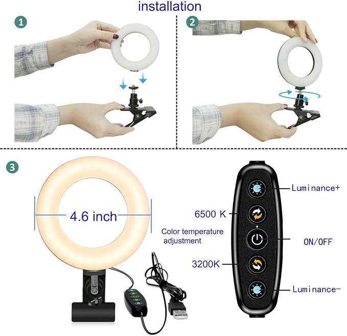 Selfila Ring Light 5 Inch USB Portable, 3200K-6500K Dimmable LED Clip on - Image 6
