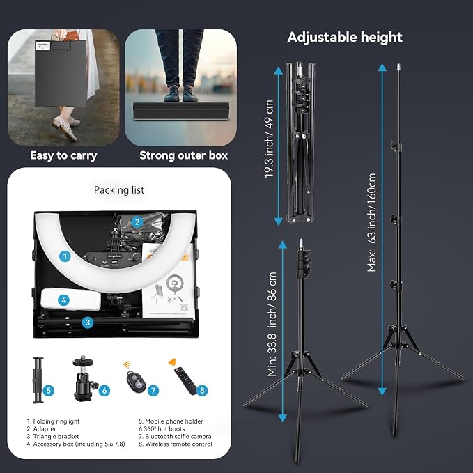 18 Inch Ring Light Kit, 55W6700k Dimmable LED Light, Tripod Stand, Remote - Image 4