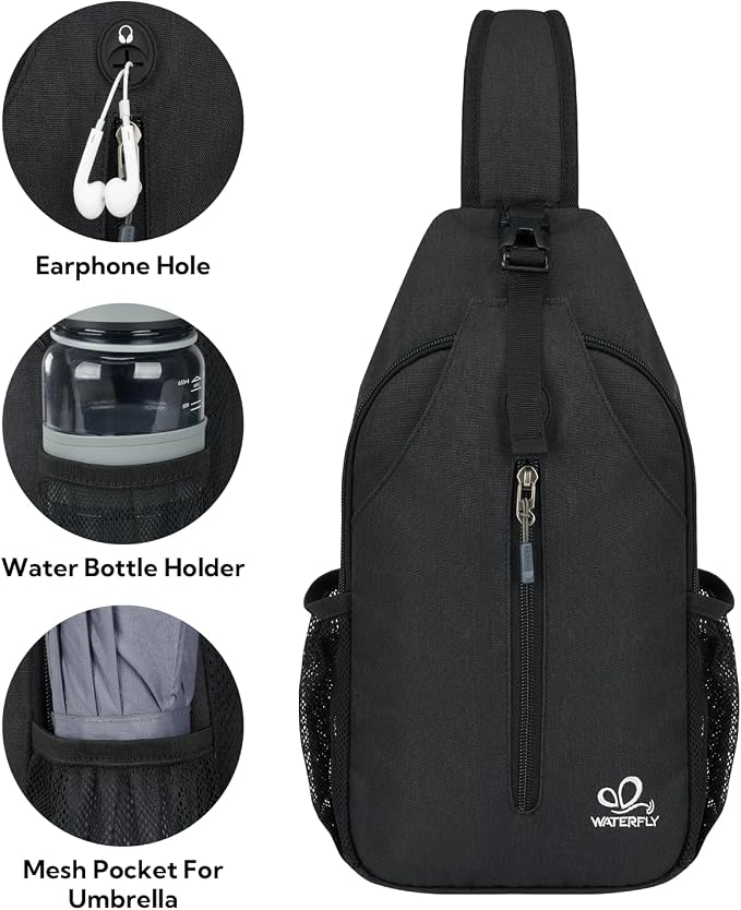 WATERFLY RFID Crossbody Sling Backpack Sling Bag Travel Hiking Chest Bag Daypack - Image 5