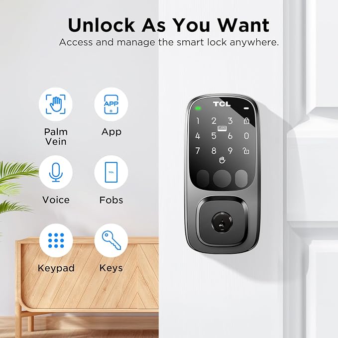 TCL D1 Pro Palm Vein Smart Lock, Keyless Entry Door Lock, Upgraded Rechargeable - Image 4
