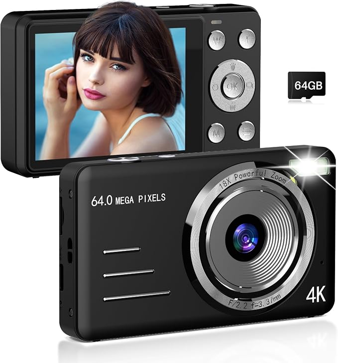 Forc Digital Camera, FHD 4K 64MP Point and Shoot Kids Digital Cameras by FORC