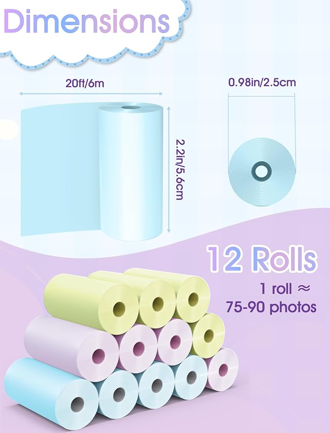 12 Rolls Kids Camera Paper Roll Refill, QIIYNTE Thermal Paper - Image 2