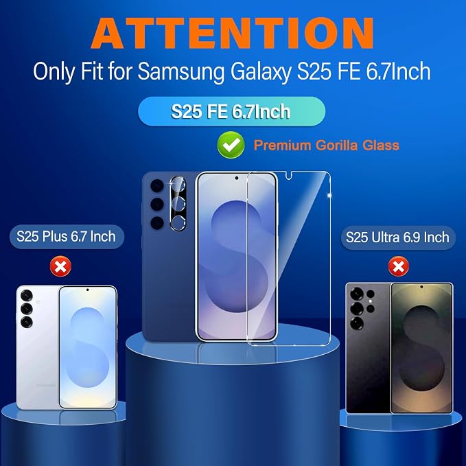 Pack Galaxy S25 FE Screen Protector, HD Clear Tempered Glass, Fingerprint Unlock - Image 2