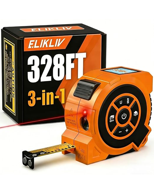 328Ft 3-in-1 Digital Laser Tape Measure Rechargeable Measuring Tool &16Ft by Elikliv
